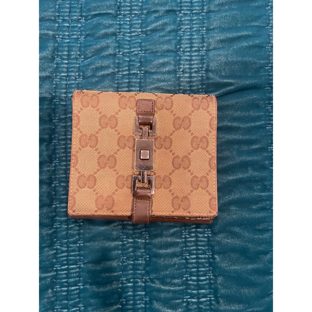 Gucci GG Canvas Brown Leather Trim Wallet Vintage‎ Designer
